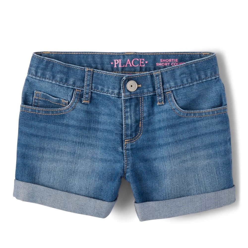 NEW The Children’s Place Girls Roll Cuff Denim Shortie Shorts Size 10